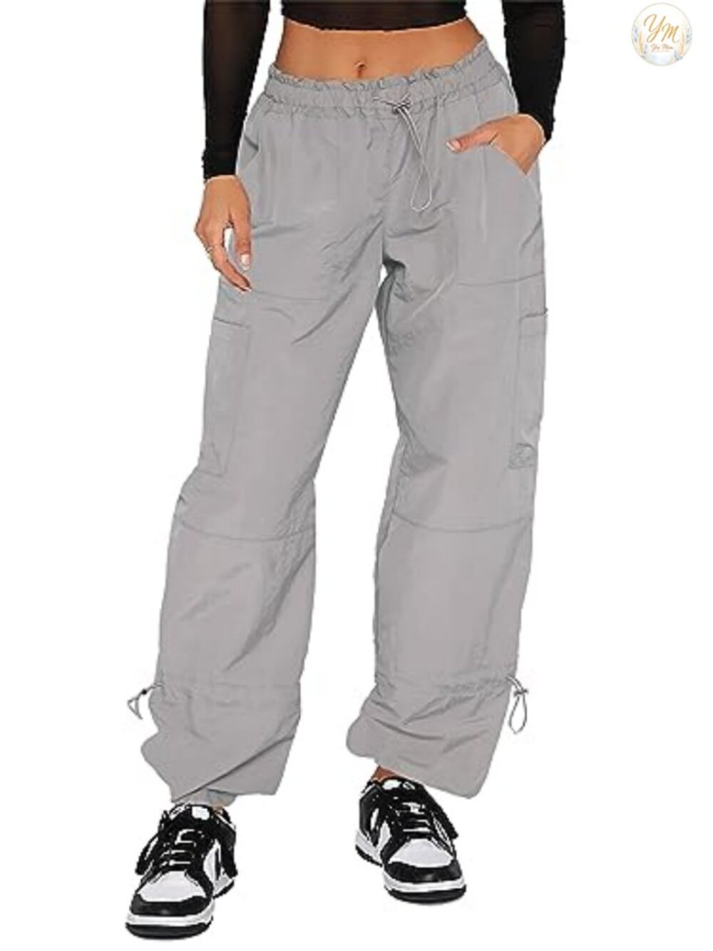 Womens Cargo Pants Baggy Parachute Pants Y2K Wide Leg Nylon Streetwear